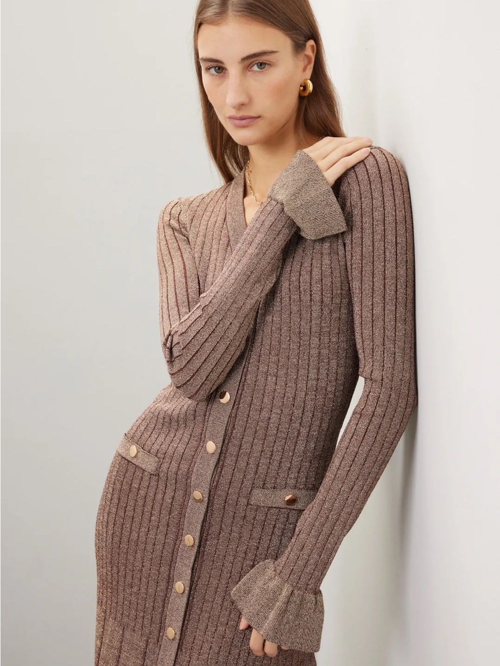 NWT Rachel Parcell Button Up Midi Sweater Dress~Brown/Gold Multi